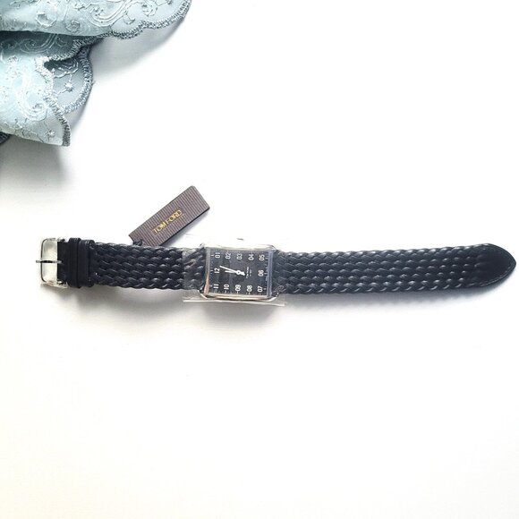 Tom Ford No.001 Watch Black Face Black Braided Leather Strap Stainless Steel New - Picture 5 of 8